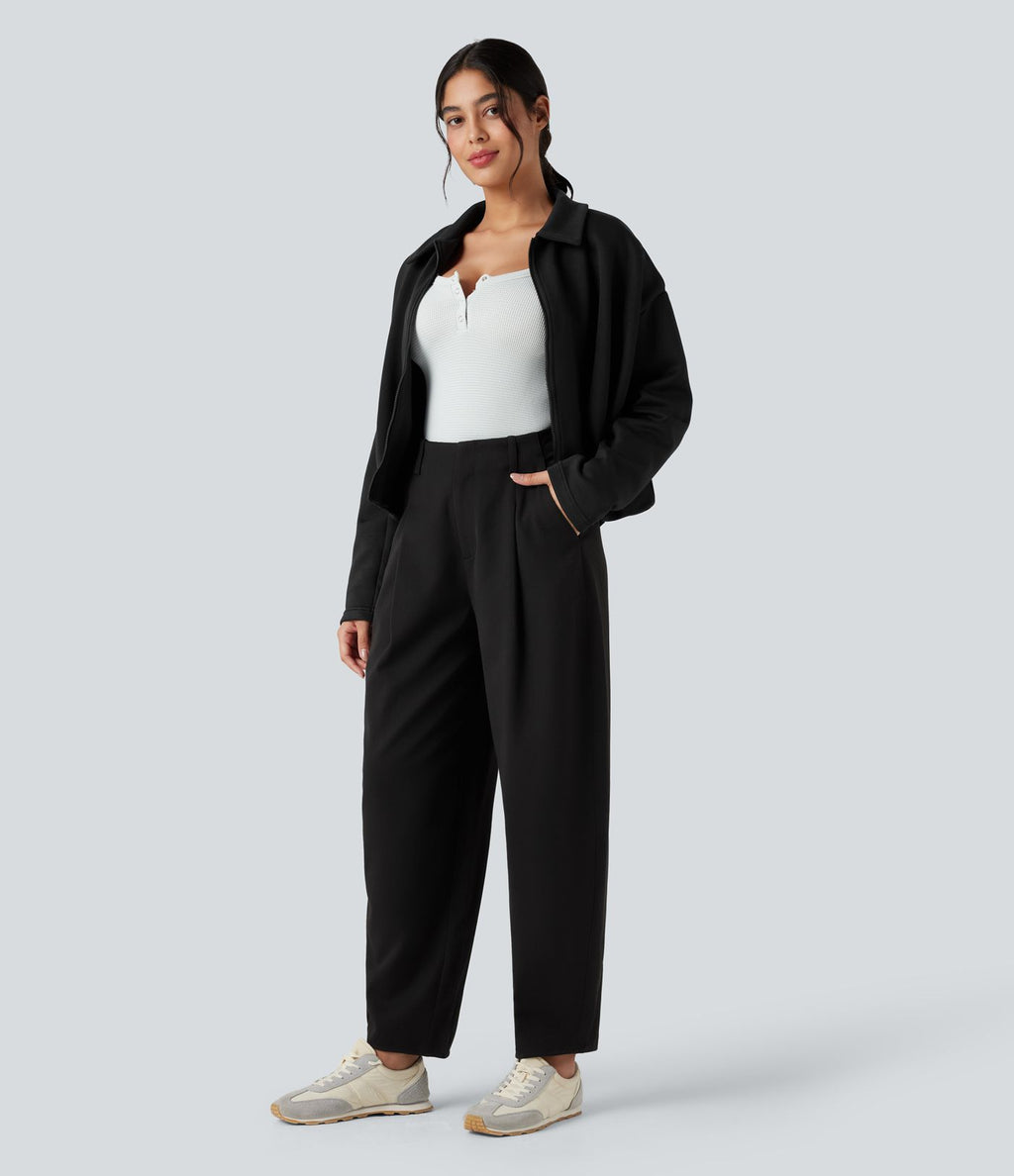 Pantalon barrel taille haute avec poches