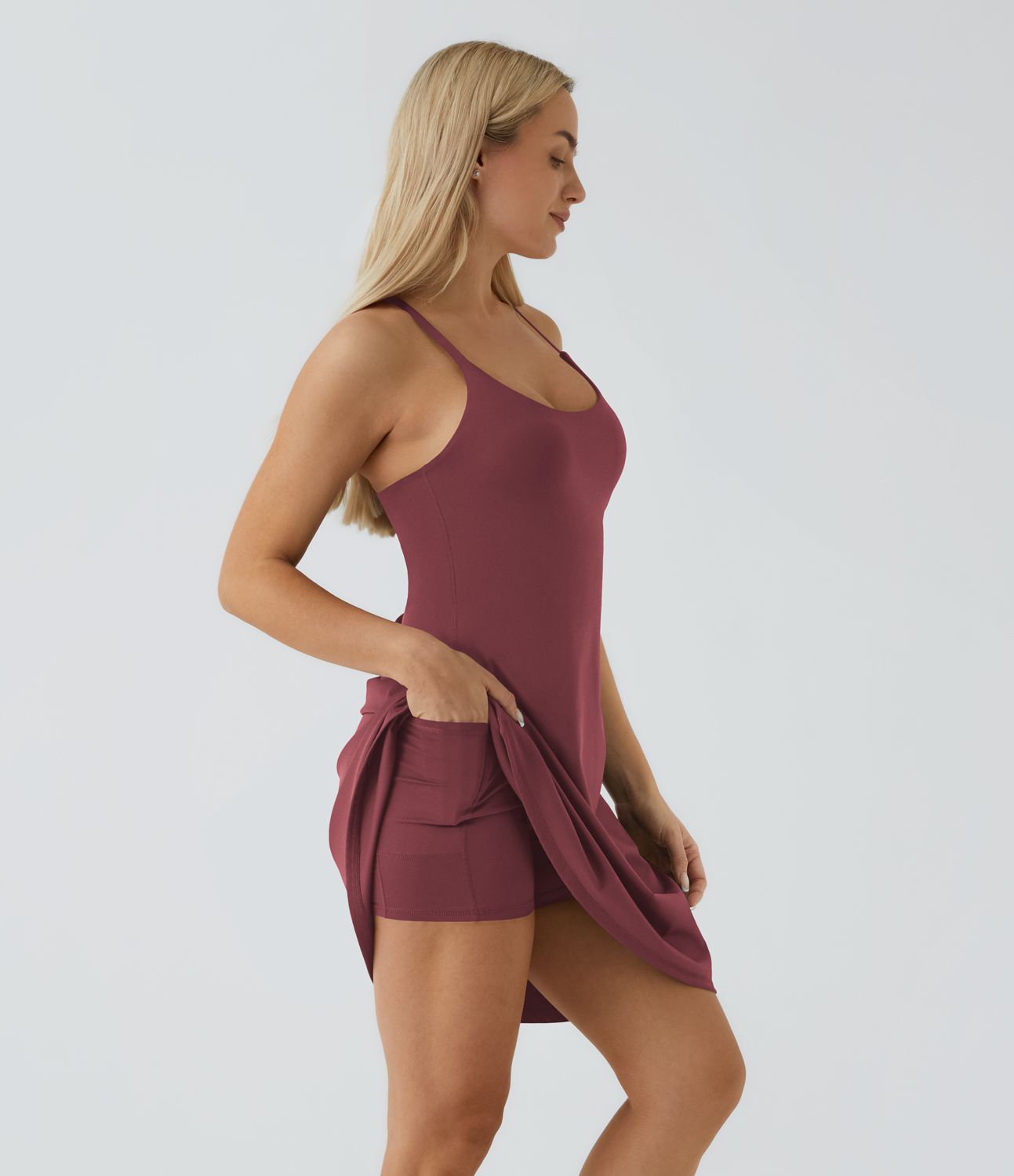 Softlyzero™ Airy Robe Sport de Yoga Plus Longue Dos Nu Découp Bretelles Réglables et Poches