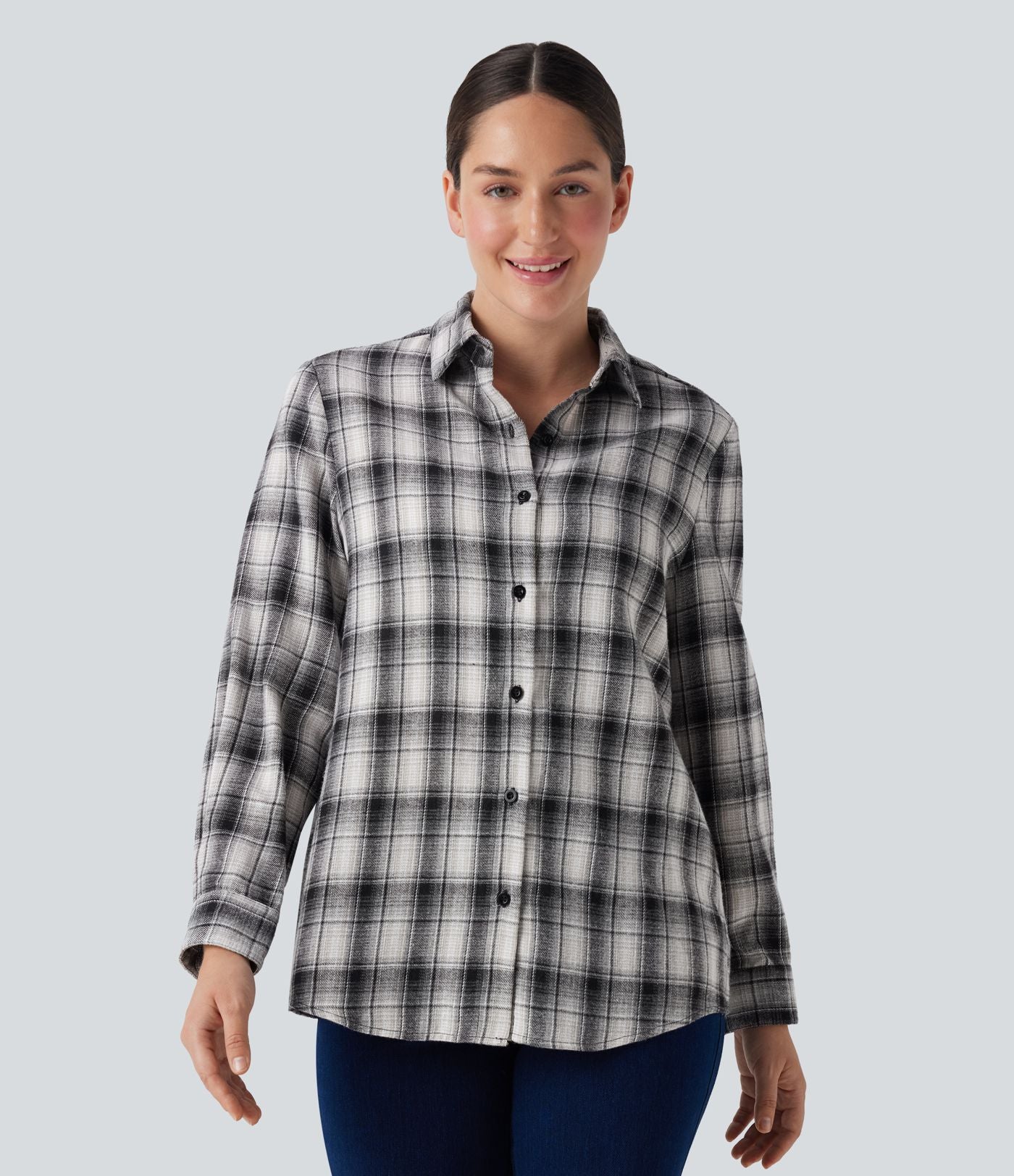 Chemise décontractée à motif écossais avec col, manches longues et boutonnage