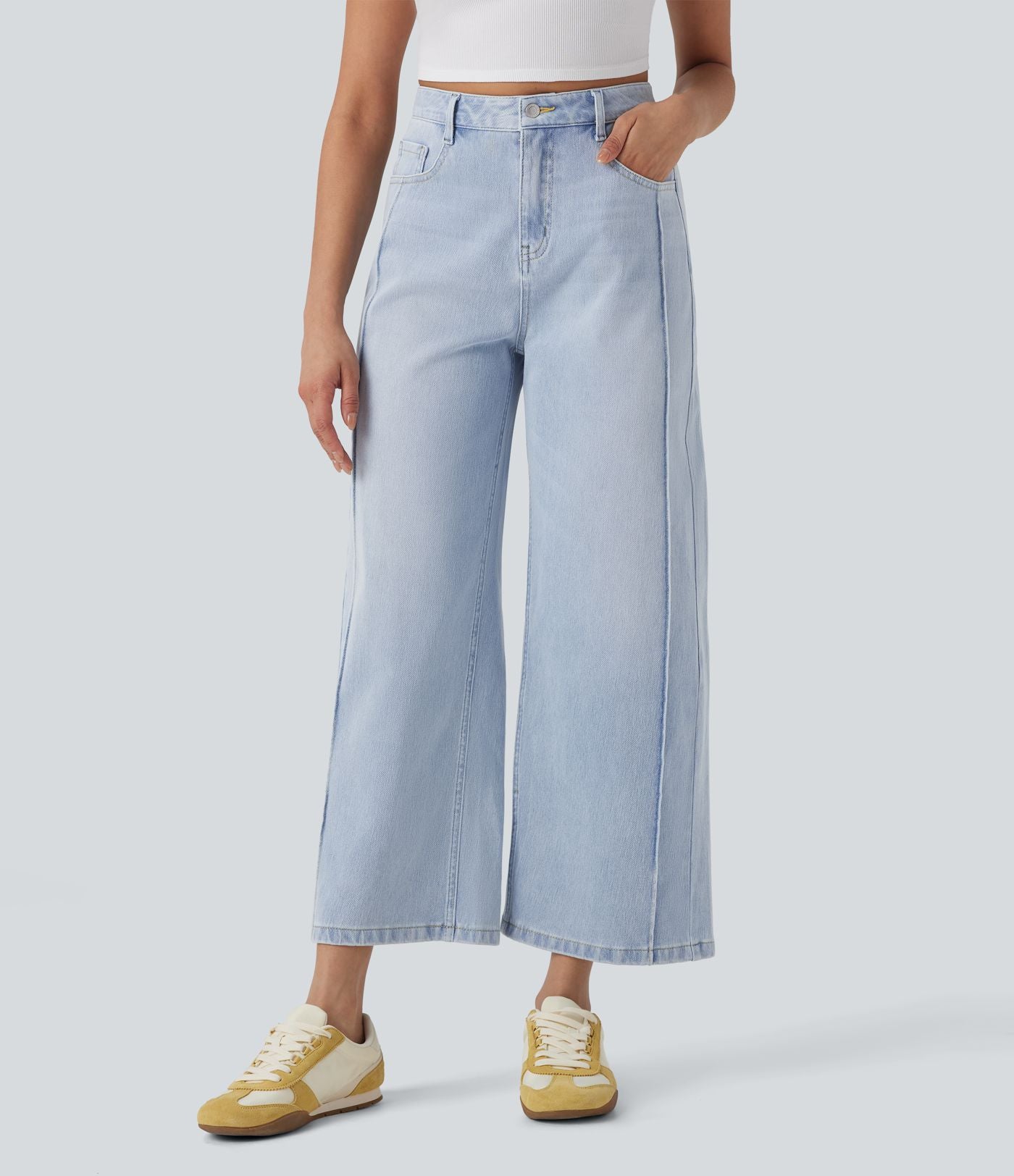 Jean 7/8 baggy décontracté délavé taille haute avec poches Halara Flex™
