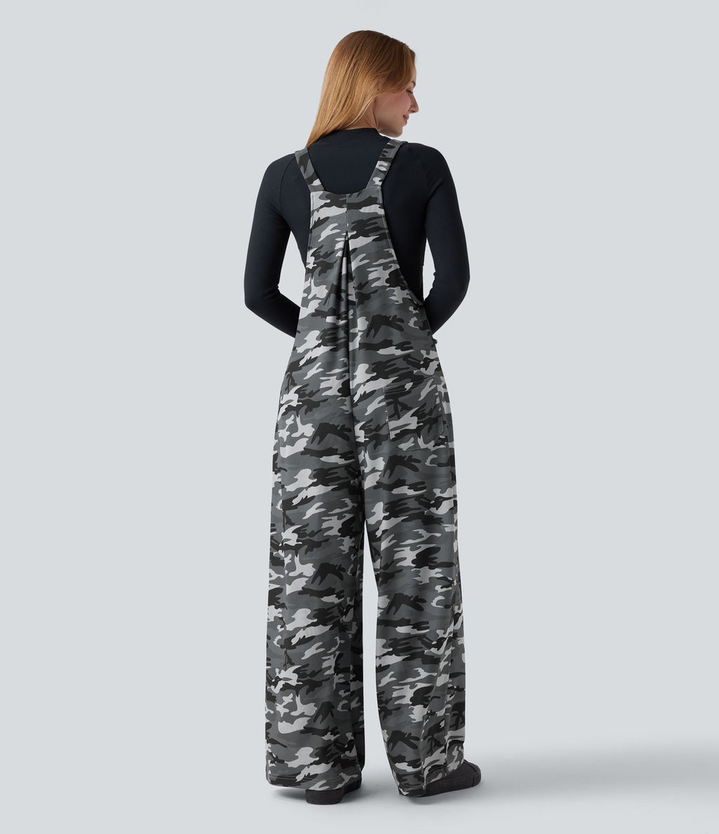 Salopette en maille gaufrée imprimé camouflage avec poches