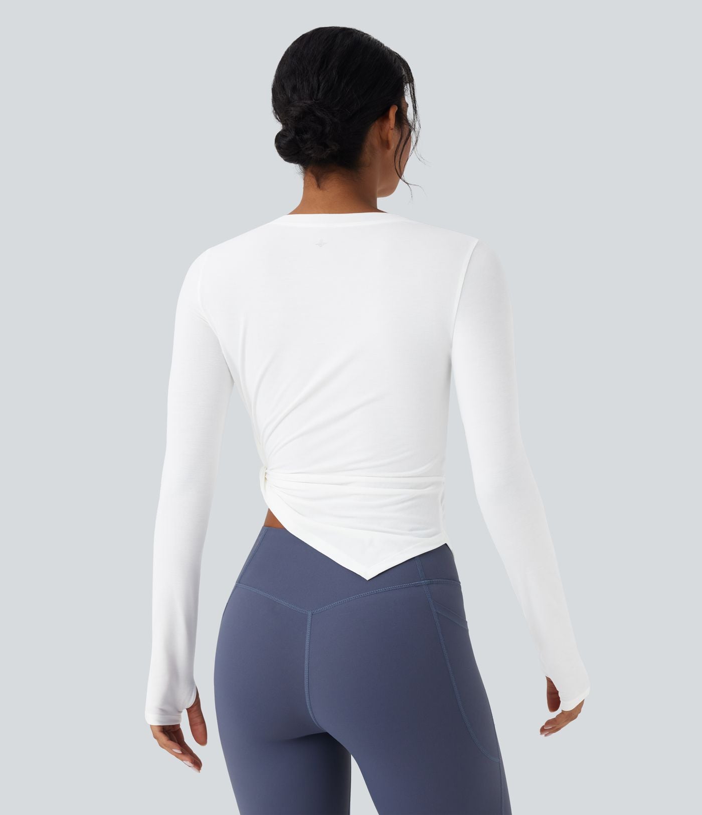 Haut de sport yoga asymétrique séchage rapide manches longues avec trous pouces