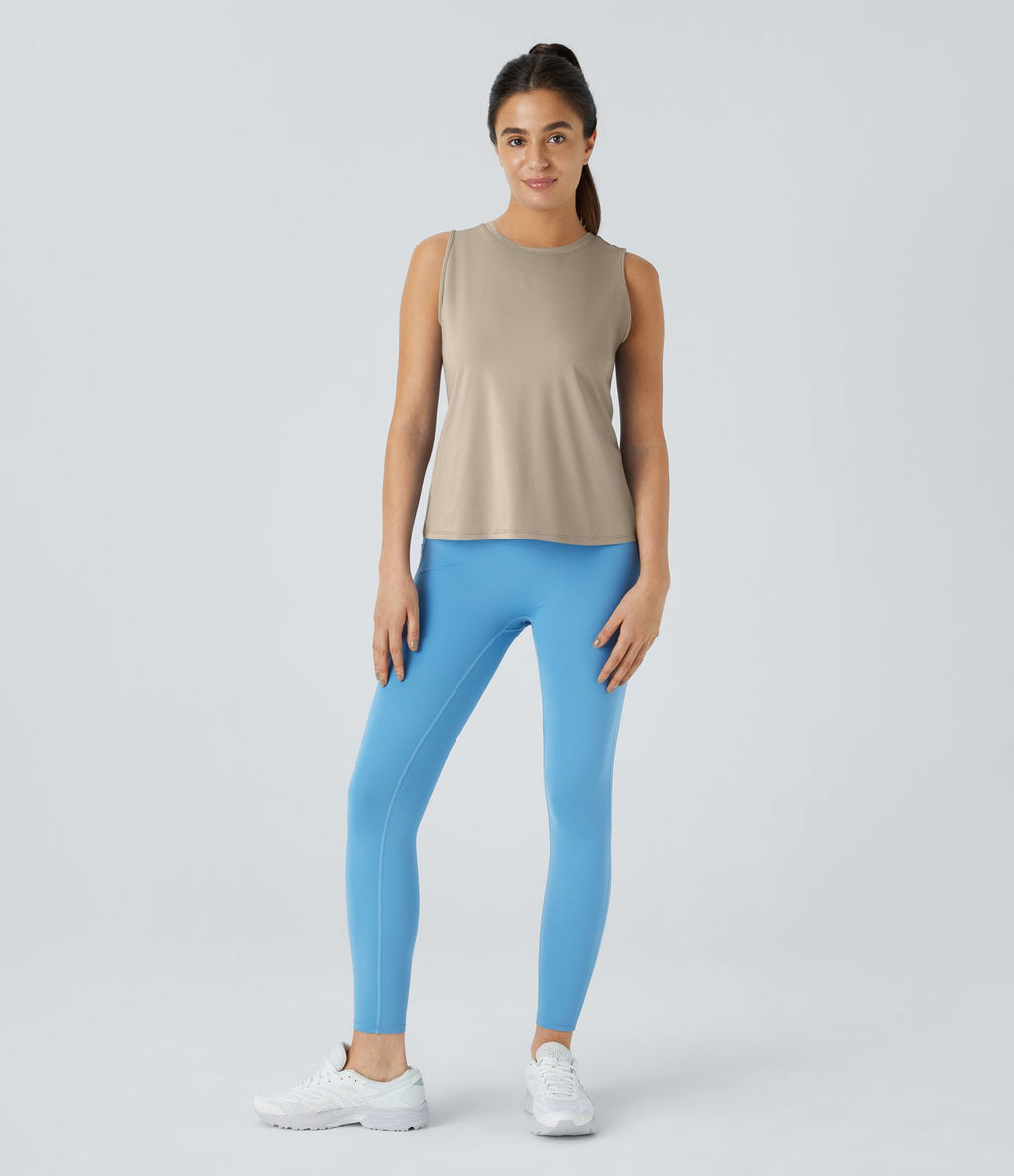 Top Débardeur Yoga Uni à Ourlet Croisé et Découpe