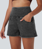 Short 7,5 cm décontracté gainant taille haute effet denim avec poches Halara Flex™