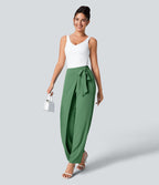 Pantalon Tailleur Large Fluide Taille Haute Fermeture Éclair Invisible