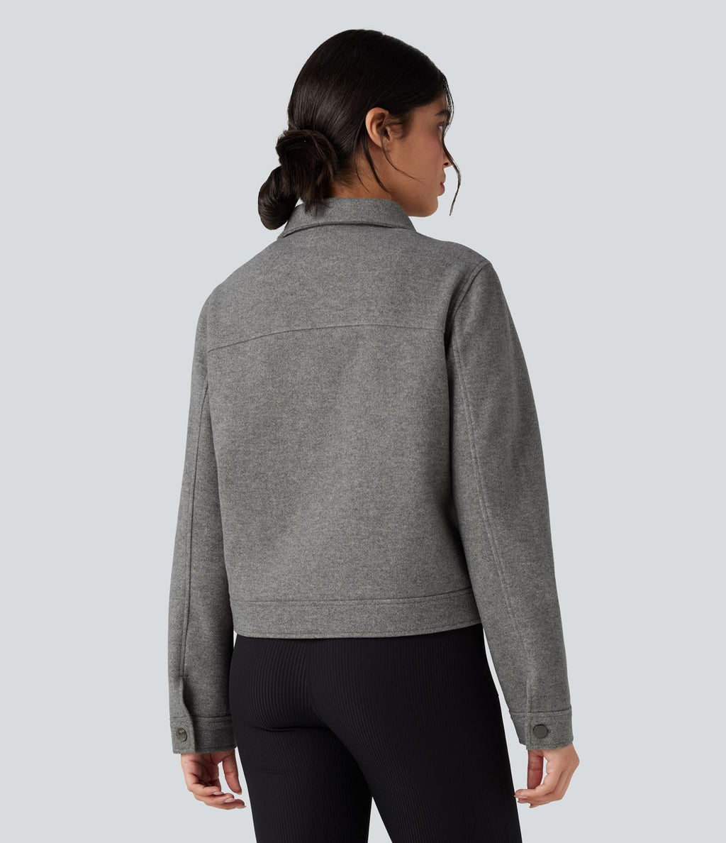Veste polaire col chemise fermeture éclair manches longues avec poches
