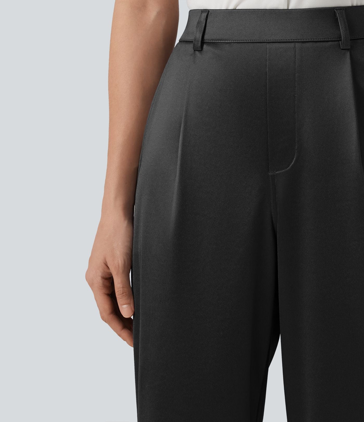 Pantalon satin taille haute esprit bureau avec poches