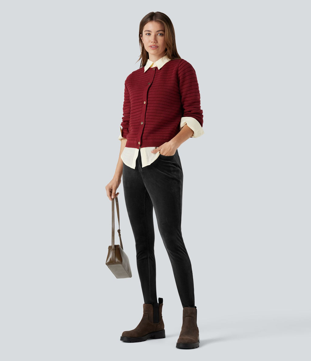 Pantalon velours côtelé taille haute avec poches
