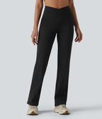 Pantalon bootcut de yoga taille haute croisée avec poches