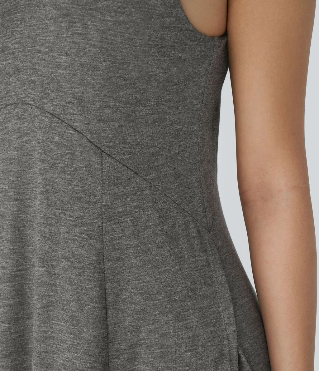 Robe Casual Débardeur Longue Fluide Fendue Dos Nu à Col en U