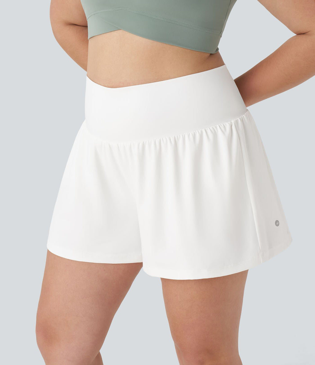 Short Yoga 10cm Plus Longue Taille Ultra Haute 2 en 1 Poche Arrière Poche Cachée Latérale Grande Taille
