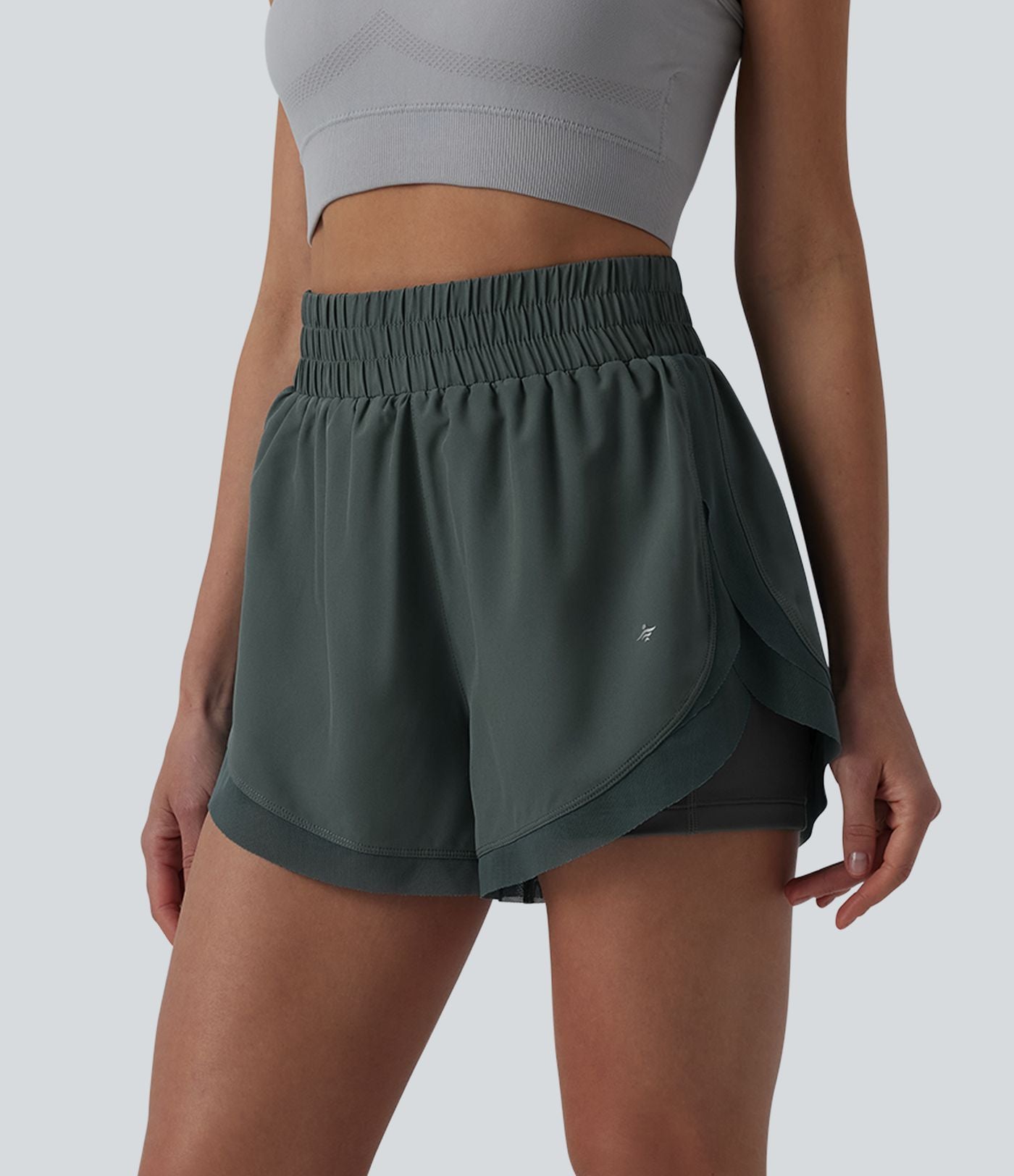 Short de running 2-en-1 taille haute mesh contrasté avec poches