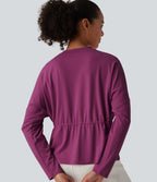 Top casual SoftlyZero™ col rond manches longues avec cordon de serrage - UPF50+