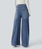 Halara Flex™ Jean large Palazzo et Taille Haute avec Poches Avant en Tricot Extensible Lavé