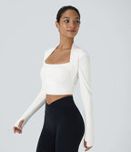 Softlyzero™ Plush Top de Sport Yoga Pull Manches Longues Trou pour Pouce 2 en 1 Court