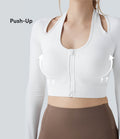 Halara UltraSculpt™ Top court de sport zippé dos nageur à manches longues avec bonnets moulés push-up et passants pouces