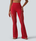 Pantalon de yoga évasé gainant taille haute avec dentelle contrastée et poche Halara UltraSculpt™