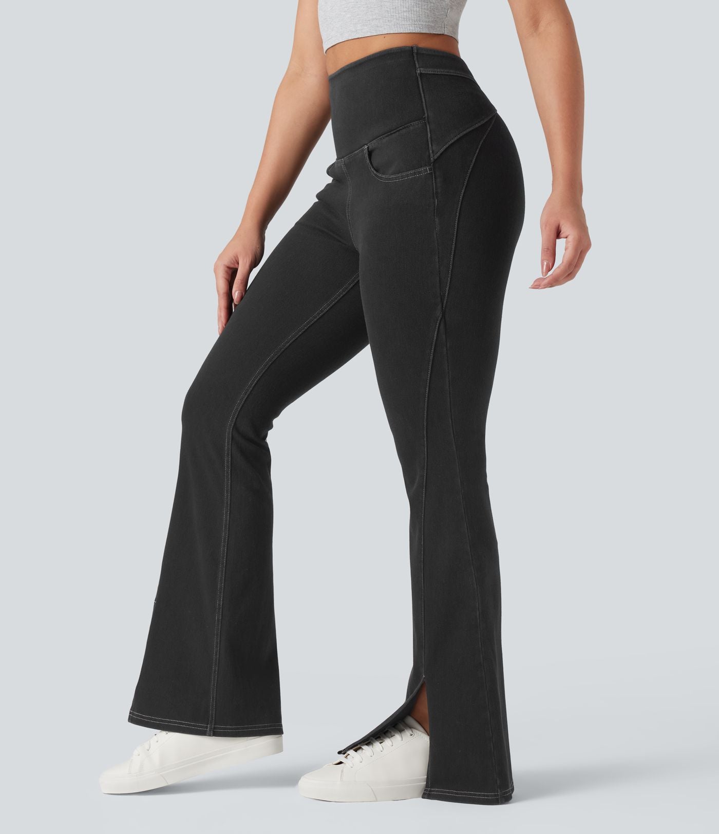 Legging denim évasé Halara Flex™ taille haute dos croisé fendu avec poches