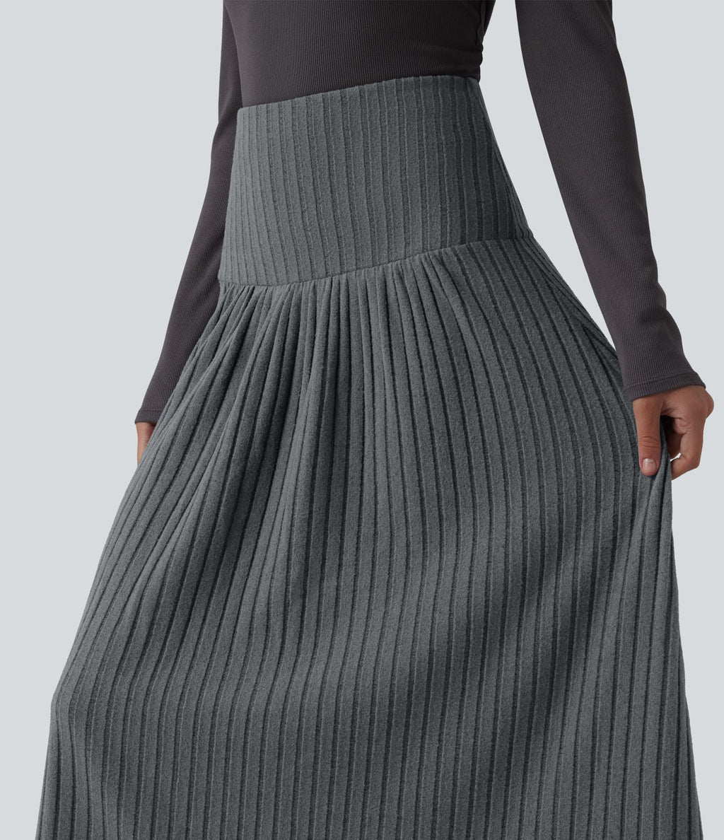 Jupe tailleur midi trapèze taille haute en maille côtelée