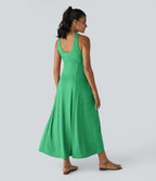 Robe Casual Débardeur Longue Fluide Fendue Dos Nu à Col en U
