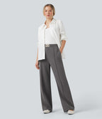 Pantalon tailleur droit taille haute avec poches