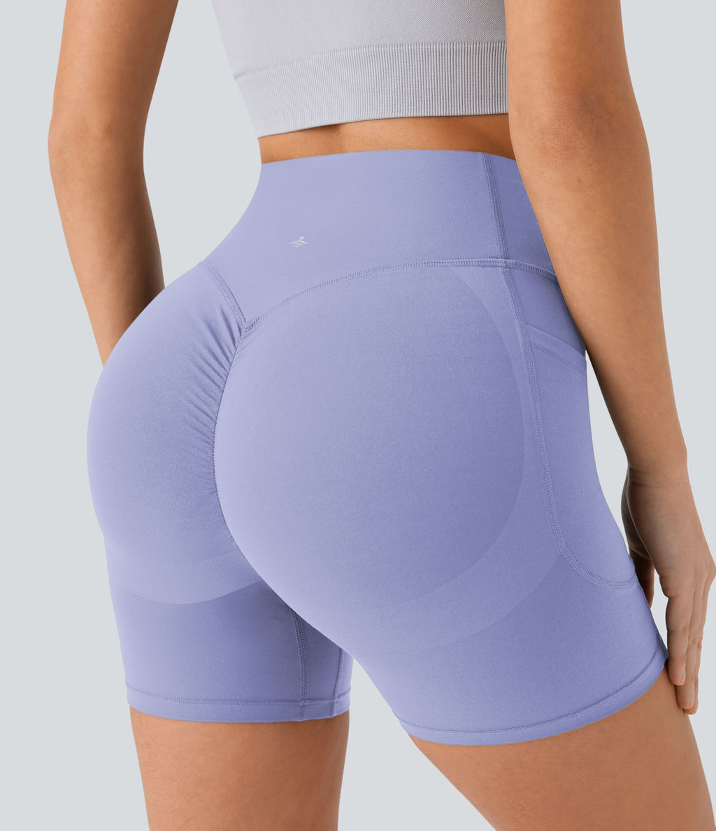 Short cycliste 12,5 cm d'entraînement gainant galbant taille haute avec effet scrunch et poches Halara UltraSculpt™