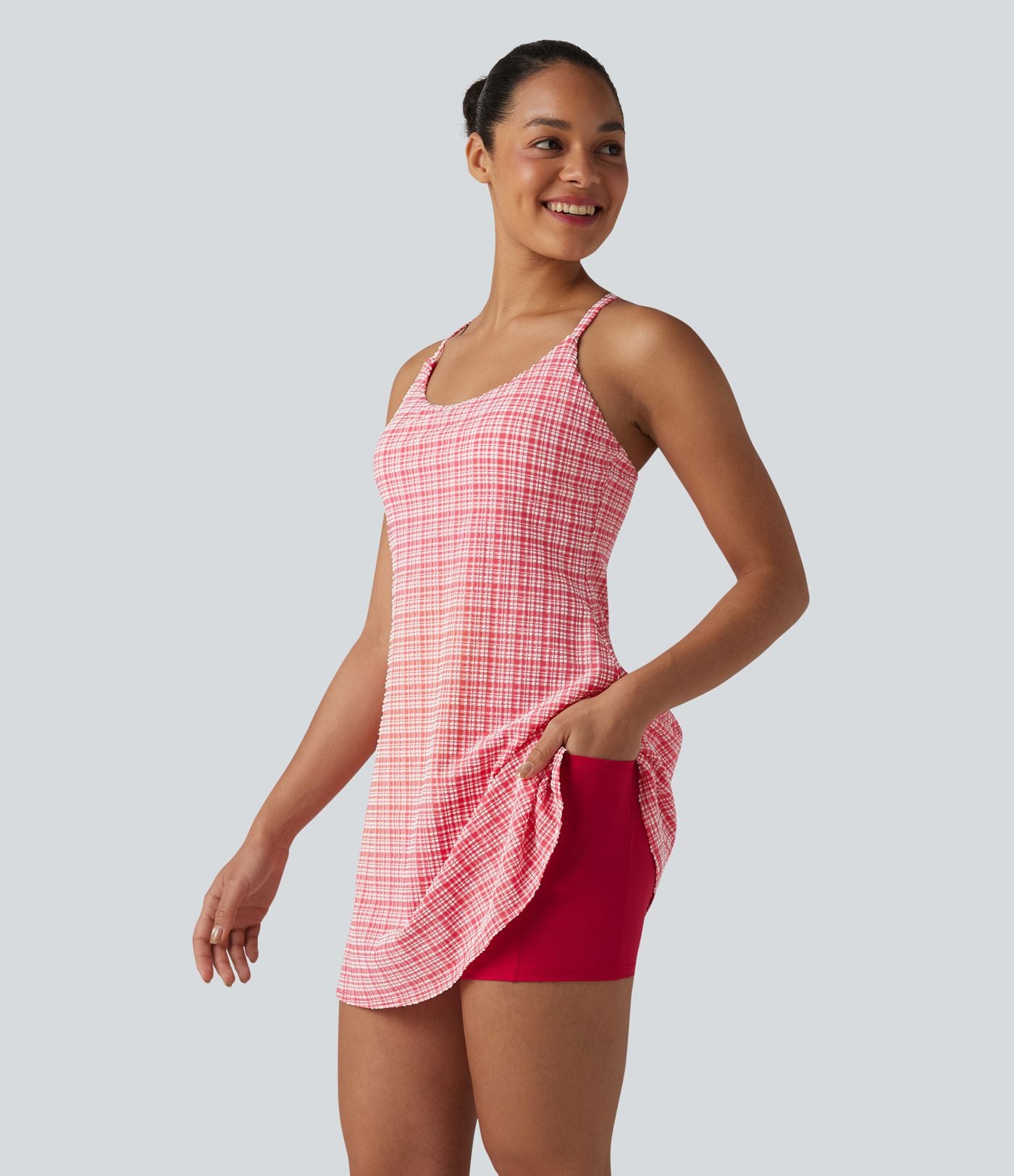 Robe sport mini 2-en-1 de tennis à carreaux tartan froissés, séchage rapide et poches – Édition Easy Peasy