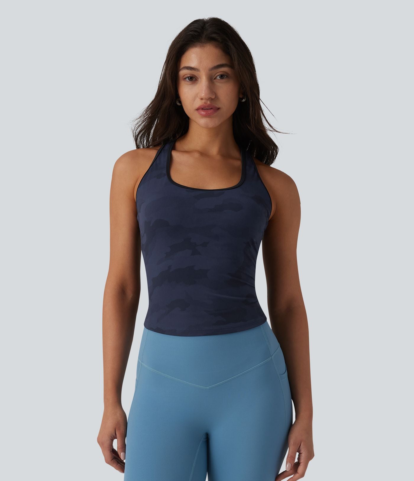 Halara UltraSculpt™ Débardeur de yoga dos nageur col U imprimé camouflage avec soutien-gorge intégré