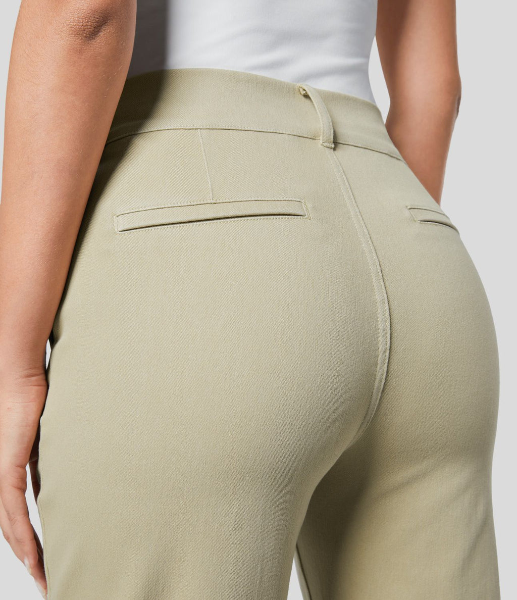 Halara Flex™ Jean Casual Tapered en Tricot Extensible Coloré avec Taille Haute et Poches Latérales