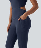 Combinaison sport gainante push-up col V longueur genoux Halara UltraSculpt™ avec poches - Édition Easy Peasy