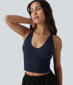 OneForm Seamless Flow Débardeur de yoga crop dos nu croisé décolleté en V profond avec soutien-gorge intégré