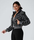 Veste sherpa imprimée léopard capuche amovible avec poches