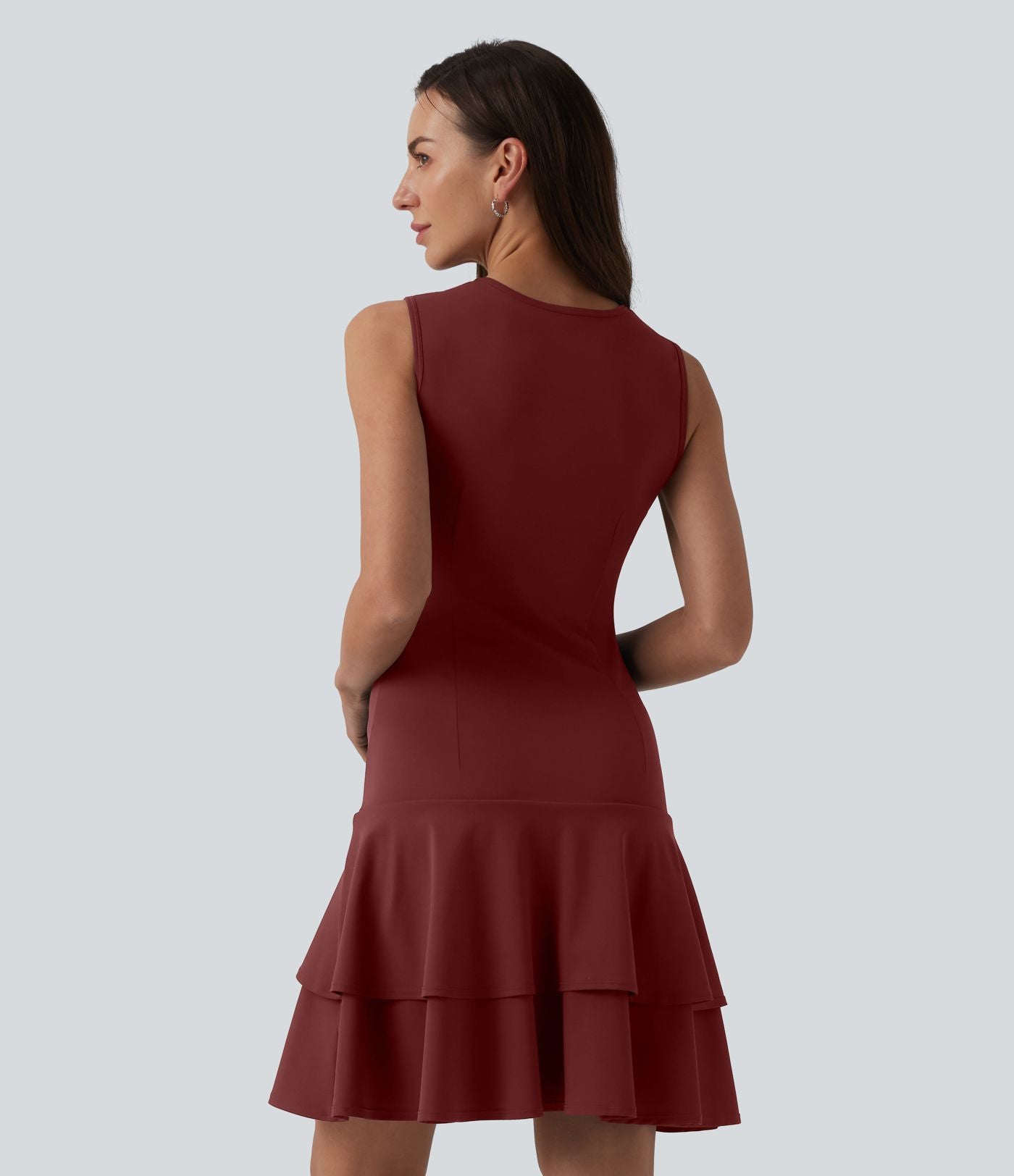 Robe mini décontractée SoftlyZero™ Airy col rond sans manches à volants superposés effet frais InstantCool