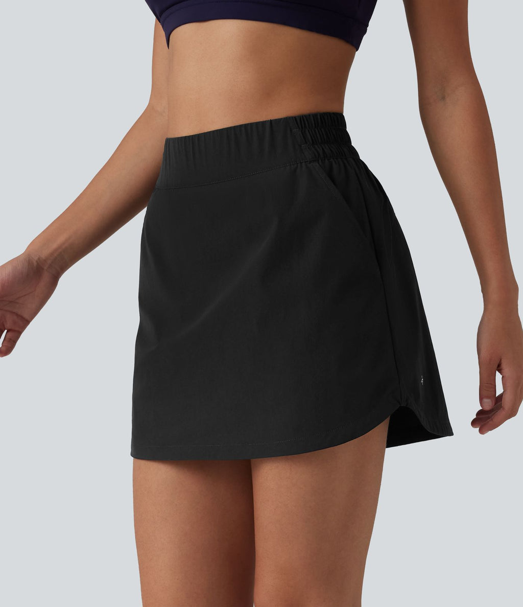 Jupe mini de randonnée 2-en-1 taille haute ourlet arrondi avec poches