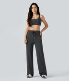 Pantalon de yoga droit taille haute à cordon rayé avec poches
