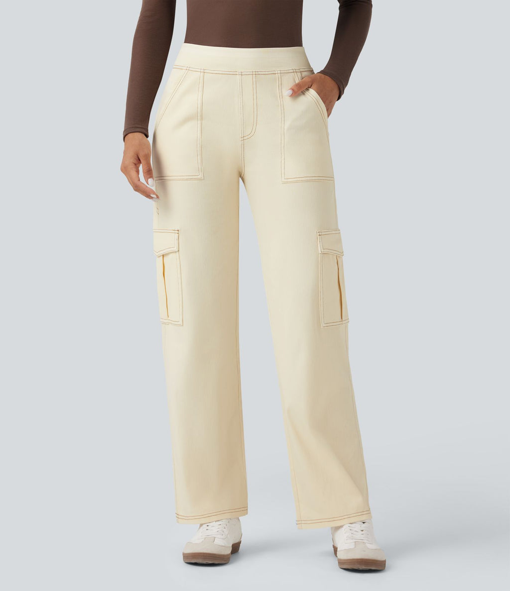 Halara Flex™ Taille Mi-Haute Multiples Poches Jambe Droite Jean Cargo Décontracté Extensible