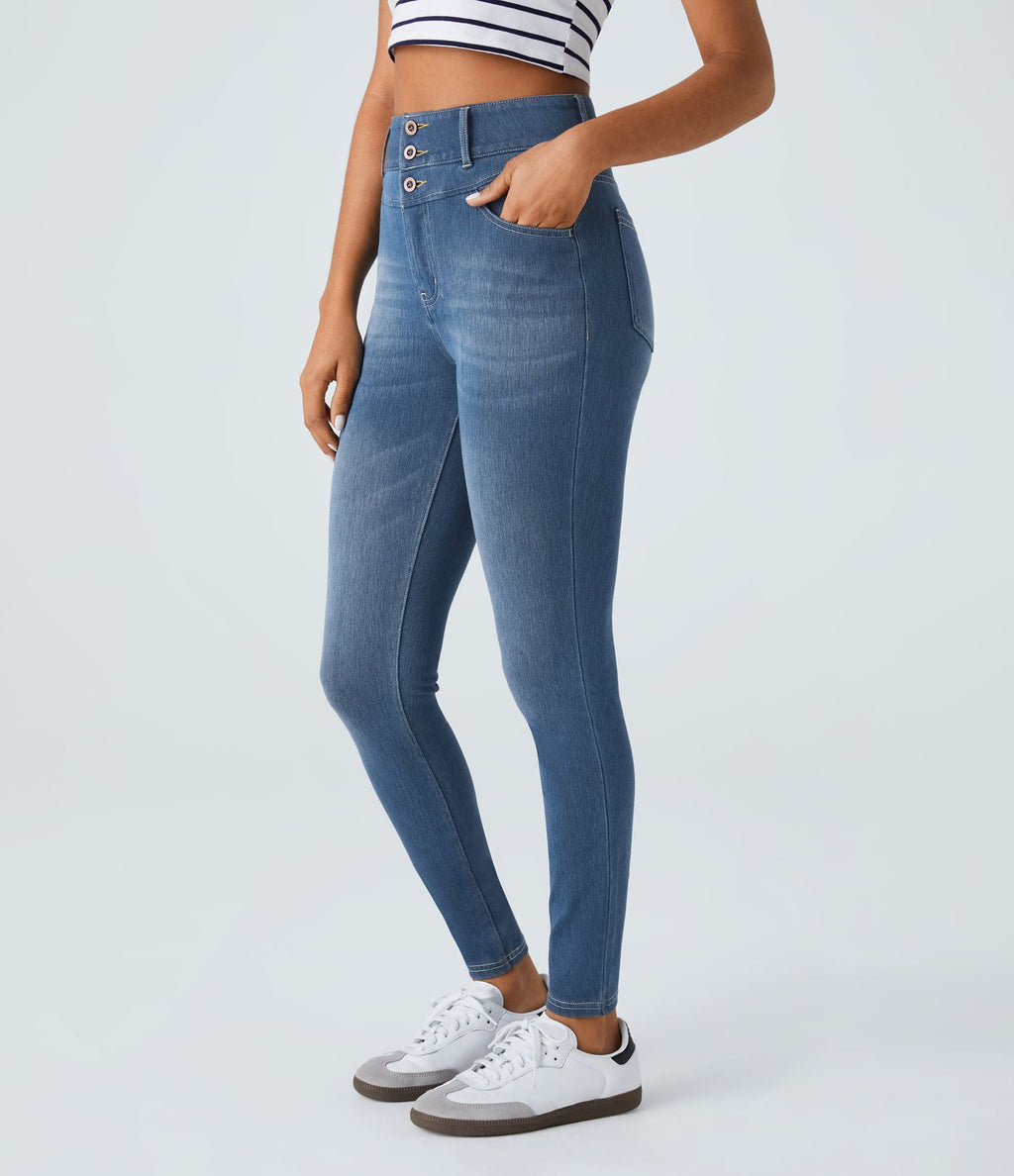 Halara Flex™ Jean skinny Casual Taille Haute Fermeture Éclair Boutonnés Plusieurs Poches Tricot Extensible