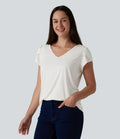 T-shirt casual col V manches courtes pétale