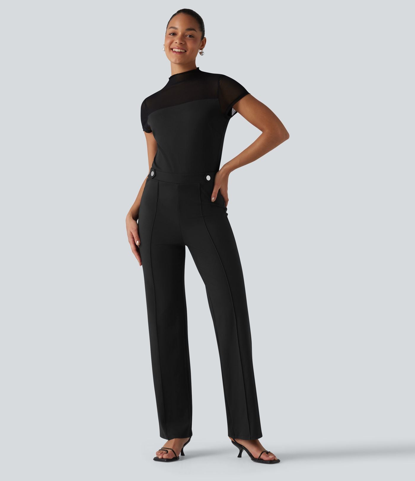 DayStretch Combinaison col rond à manches courtes avec empiècements en mesh contrasté – Édition Easy Peasy