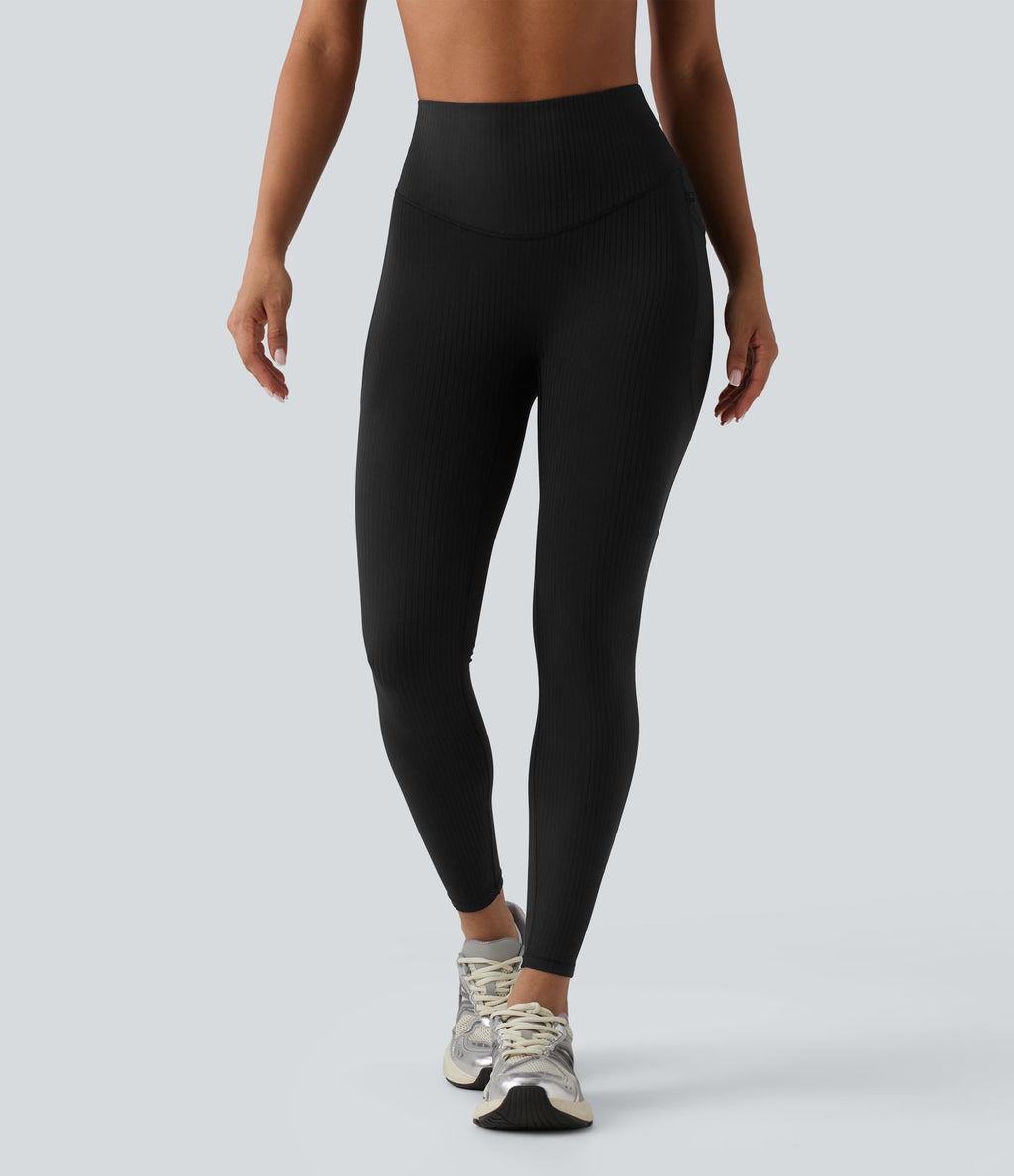 Legging taille haute gainant côtelé avec poches