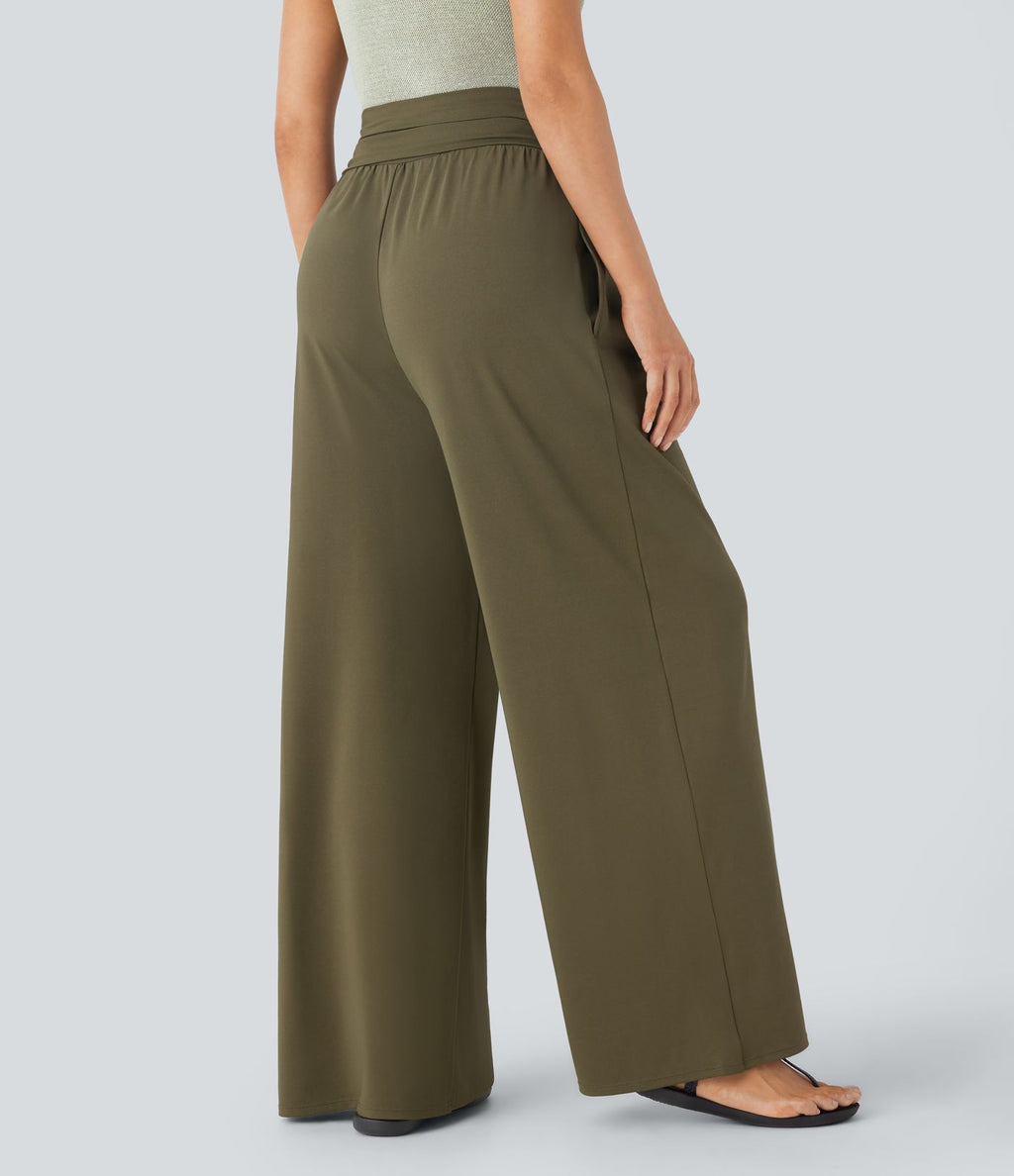 Pantalon large très taille haute gainant avec poches