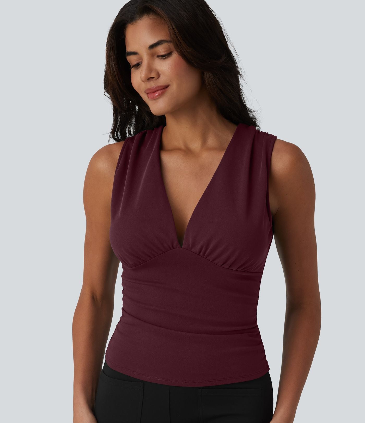Débardeur tailleur col V avec fronces et brassière intégrée