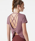 Haut de yoga col rond manches courtes avec brassière intégrée effet frais InstantCool séchage rapide, protection solaire UPF50+