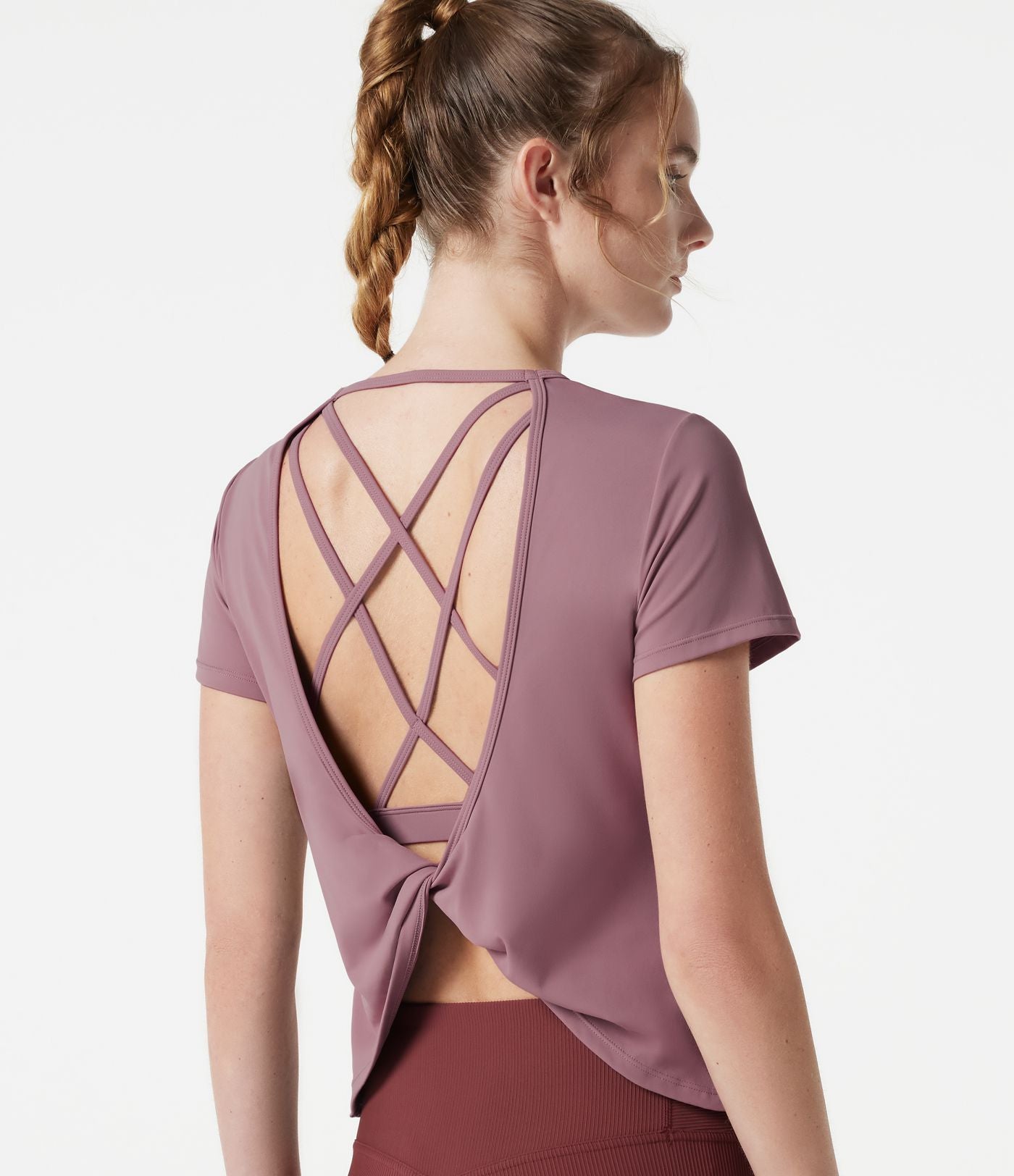 Haut de yoga col rond manches courtes avec brassière intégrée effet frais InstantCool séchage rapide, protection solaire UPF50+