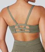 Brassière de sport yoga soutien léger col U à découpes rayé bonnets A-C