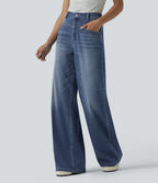 Jean Halara Flex™ délavé décontracté, taille haute coupe jambe large avec poches