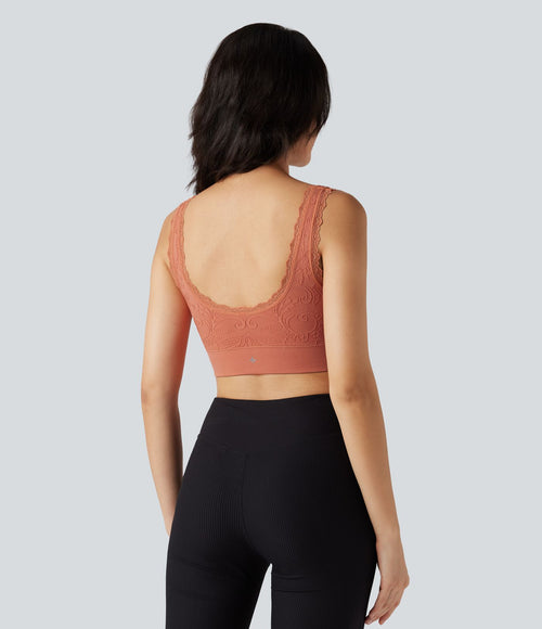 Brassière de sport yoga maintien léger col U en dentelle sans couture OneForm Seamless Flow