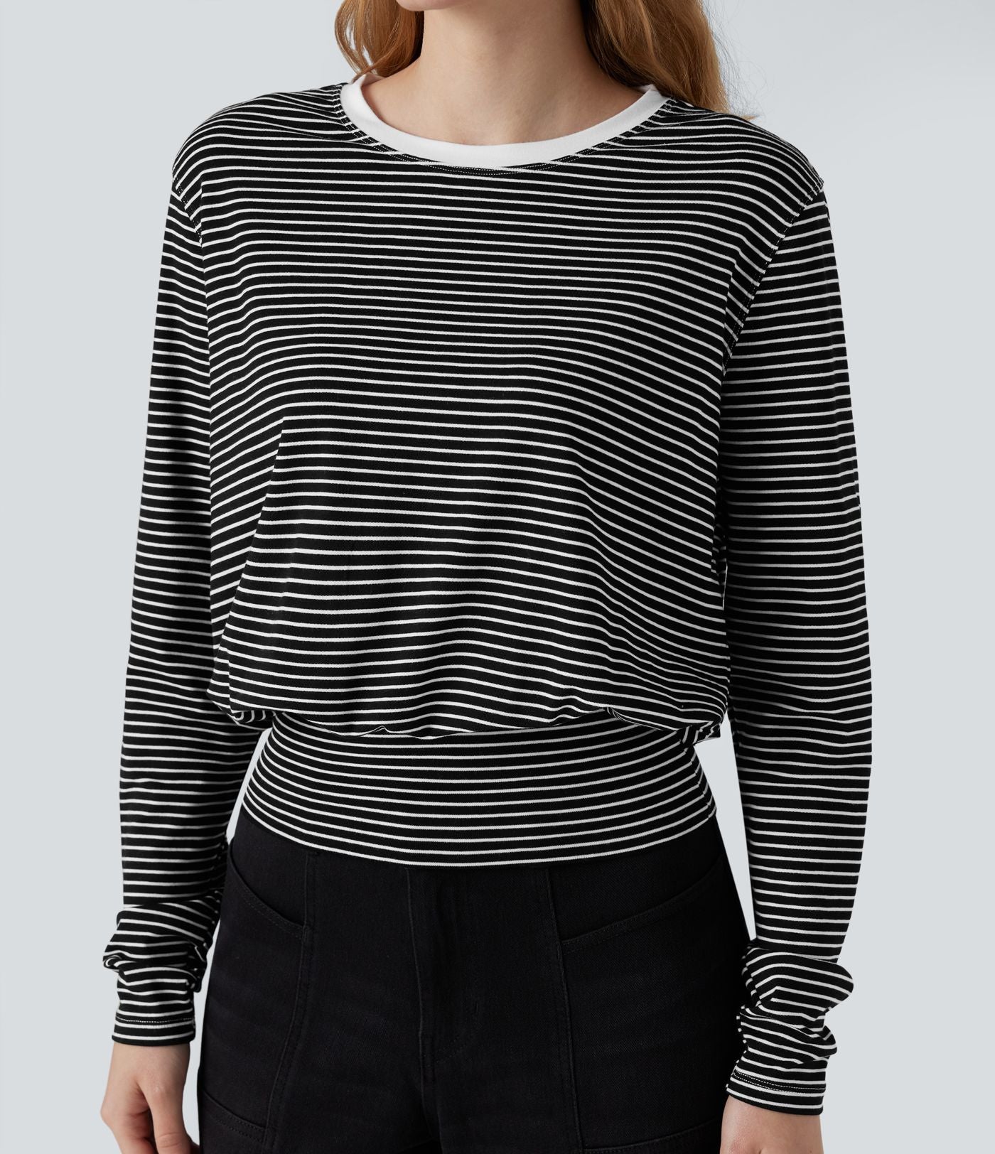 T-shirt rayé col rond manches longues