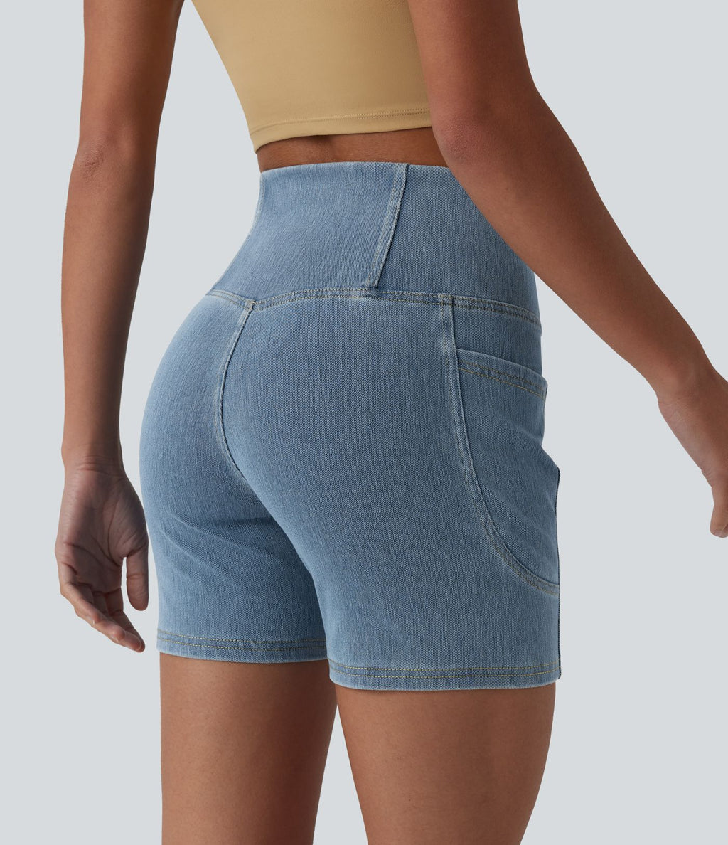 Short denim skinny décontracté Halara Flex™ croisé gainant taille haute 12,5 cm avec poches