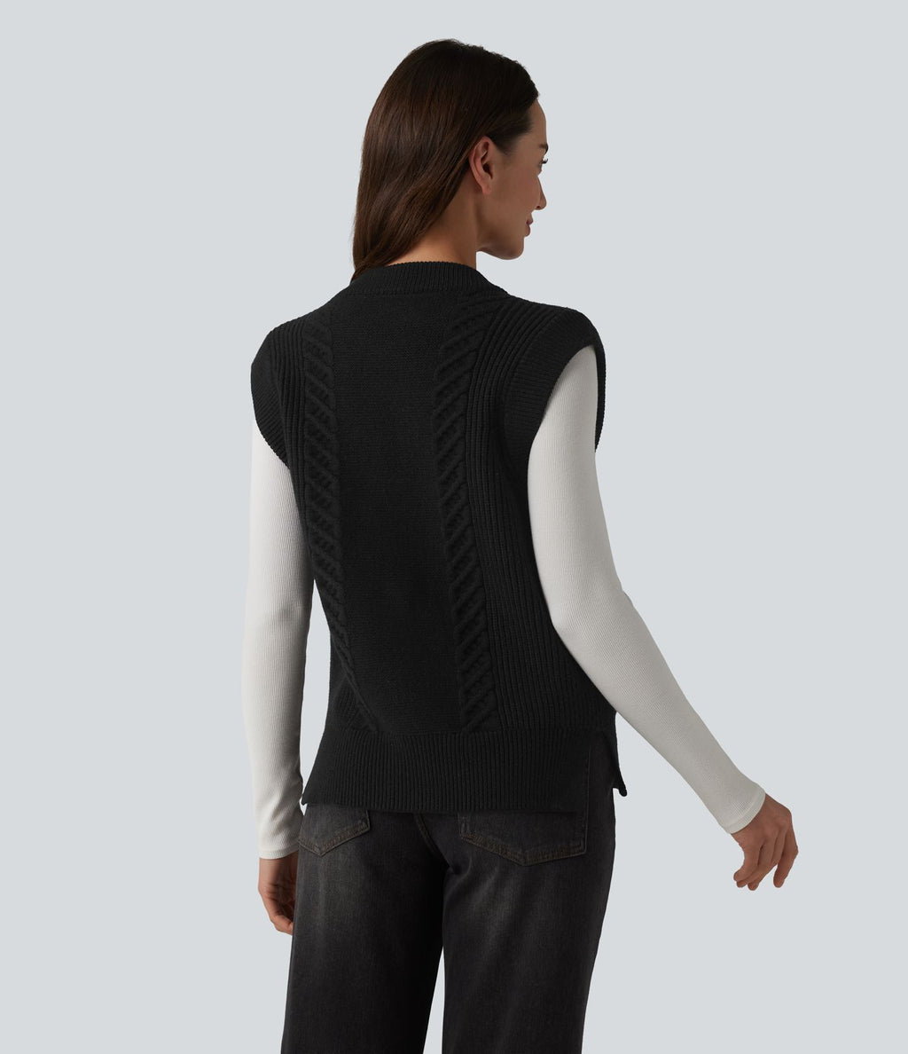 Gilet casual col rond ourlet fendu boutonnage devant